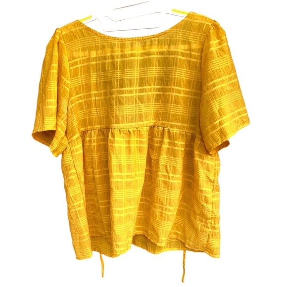 Yellow babydoll v-neck ties top cotton blend size M boho gypsy summer Size M - Picture 2 of 9